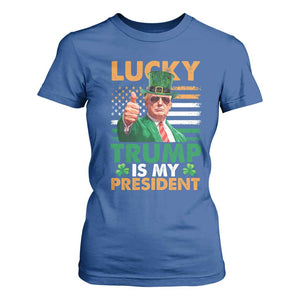 Funny Trump St Patrick's Day T Shirt For Women Lucky Trump Is My President American Ireland Flag TS11 Royal Blue Print Your Wear