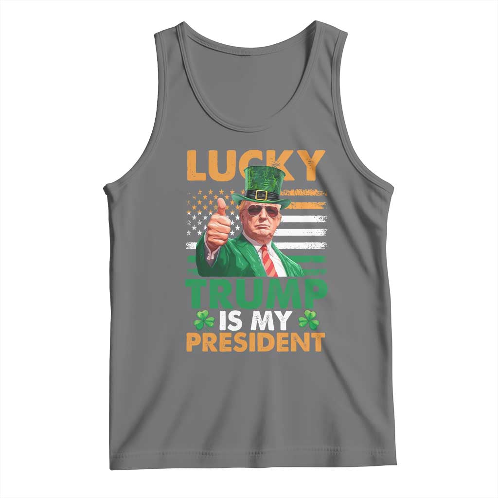 Funny Trump St Patrick's Day Tank Top Lucky Trump Is My President American Ireland Flag TS11 Black Heather Print Your Wear