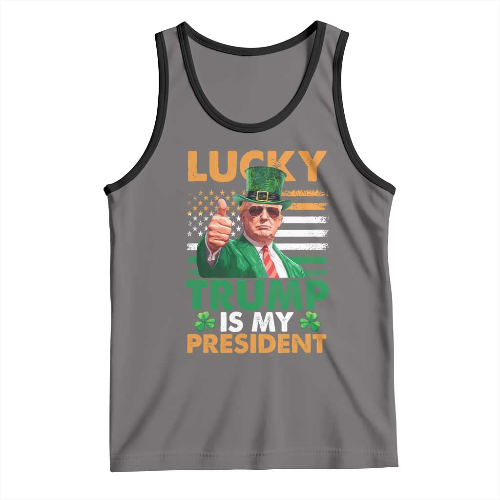Funny Trump St Patrick's Day Tank Top Lucky Trump Is My President American Ireland Flag TS11 Deep Heather Black Print Your Wear