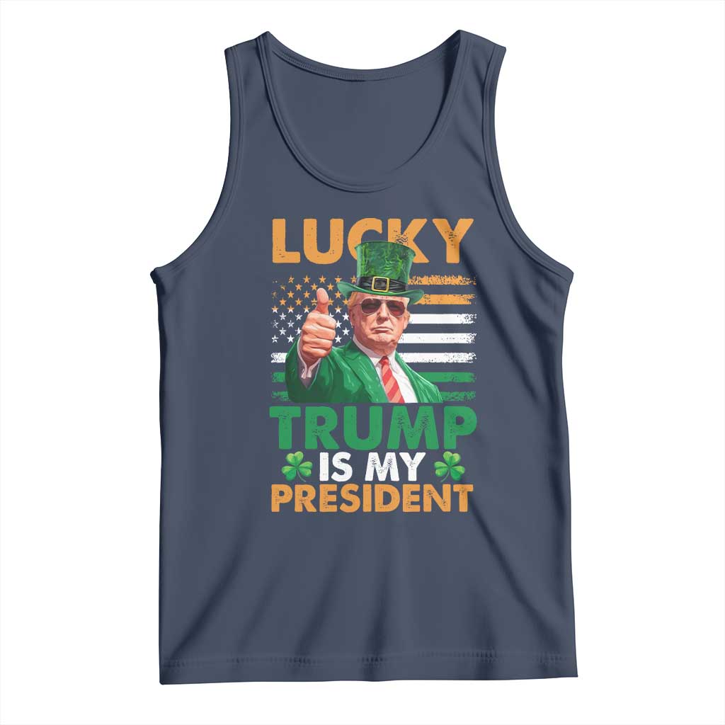 Funny Trump St Patrick's Day Tank Top Lucky Trump Is My President American Ireland Flag TS11 Navy Print Your Wear