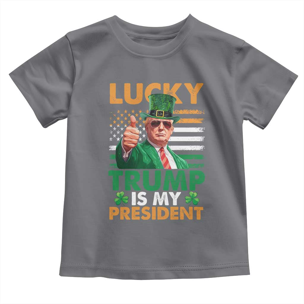 Funny Trump St Patrick's Day Toddler T Shirt Lucky Trump Is My President American Ireland Flag TS11 Charcoal Print Your Wear