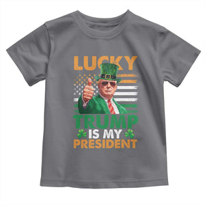 Funny Trump St Patrick's Day Toddler T Shirt Lucky Trump Is My President American Ireland Flag TS11 Charcoal Print Your Wear