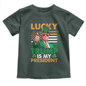 Funny Trump St Patrick's Day Toddler T Shirt Lucky Trump Is My President American Ireland Flag TS11 Dark Forest Green Print Your Wear