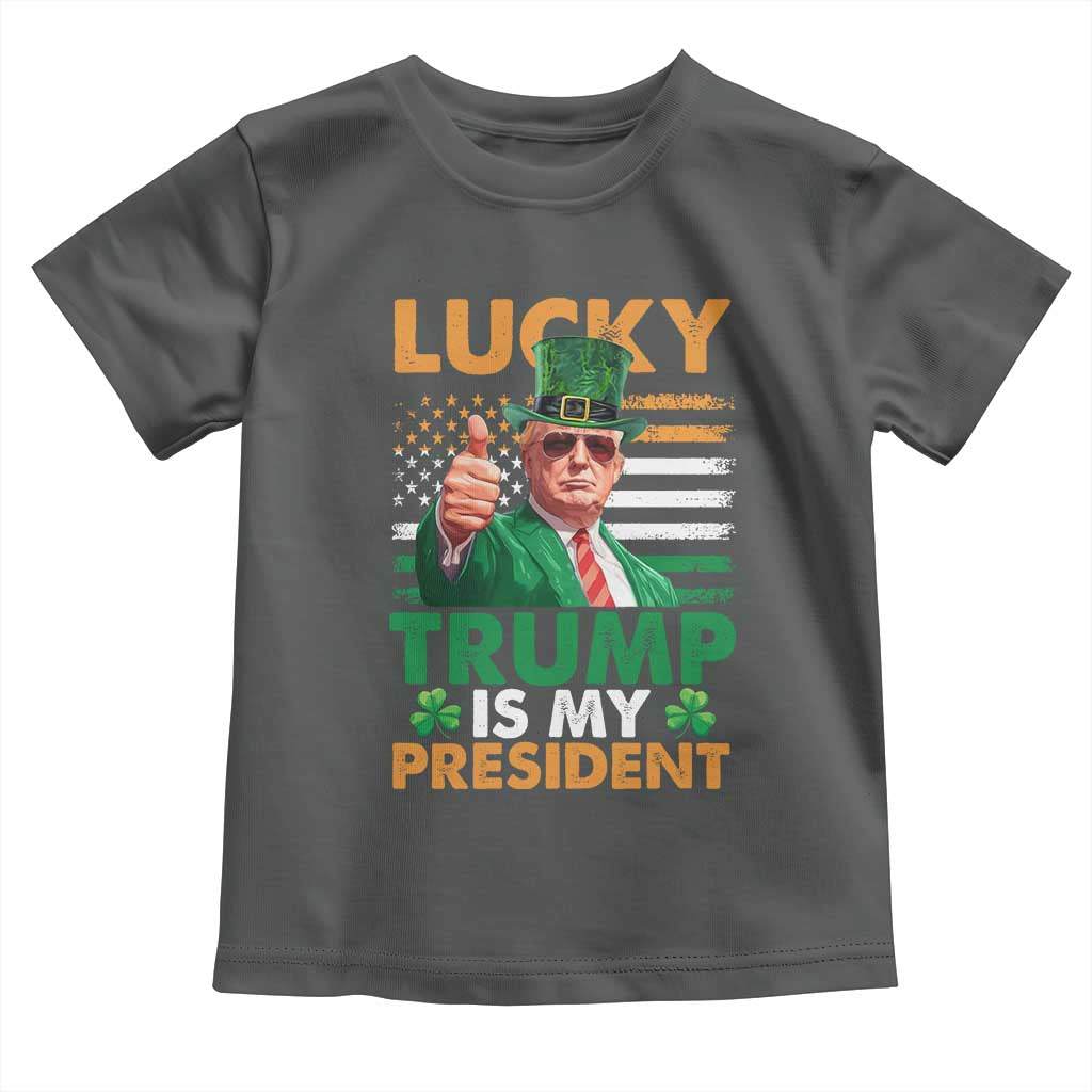 Funny Trump St Patrick's Day Toddler T Shirt Lucky Trump Is My President American Ireland Flag TS11 Dark Heather Print Your Wear