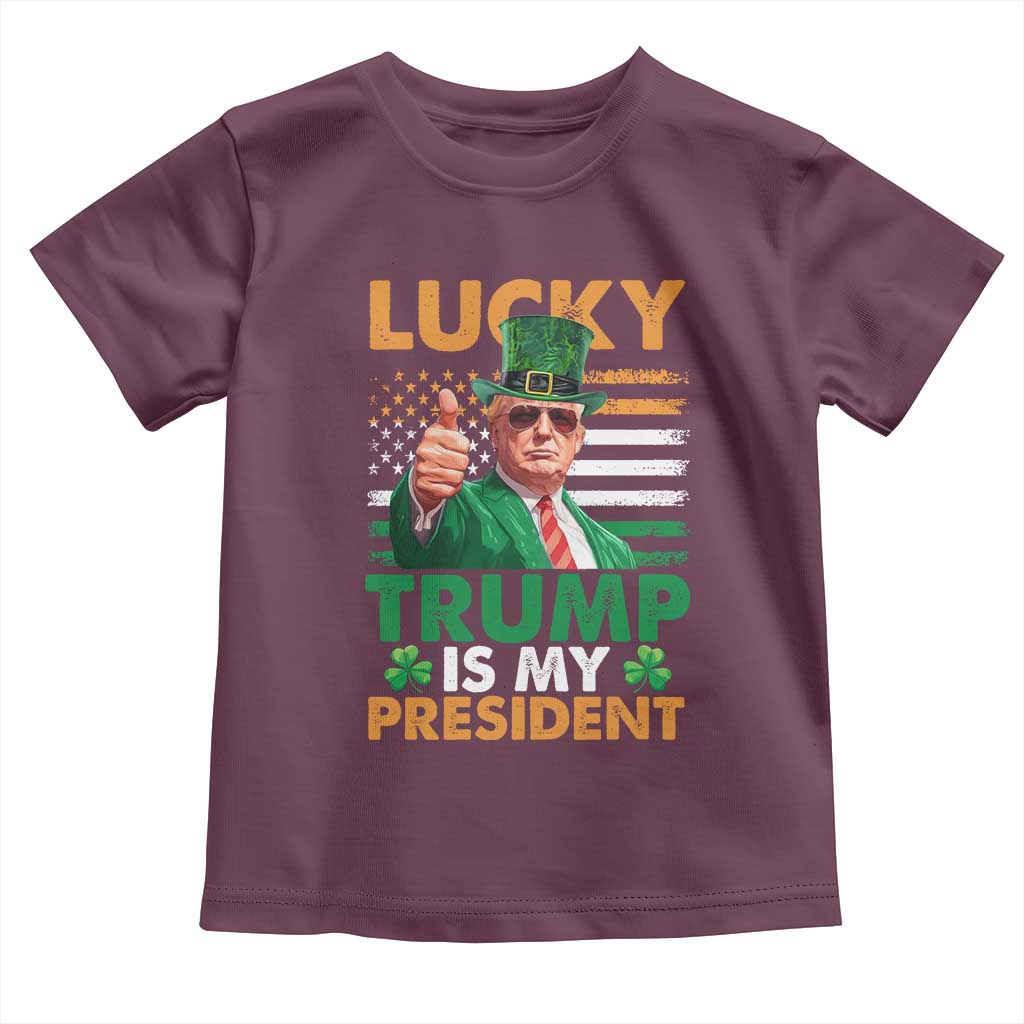 Funny Trump St Patrick's Day Toddler T Shirt Lucky Trump Is My President American Ireland Flag TS11 Maroon Print Your Wear