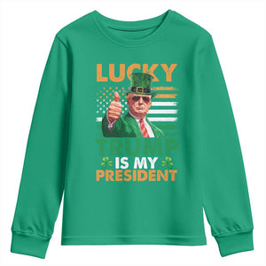 Funny Trump St Patrick's Day Youth Sweatshirt Lucky Trump Is My President American Ireland Flag TS11 Irish Green Print Your Wear