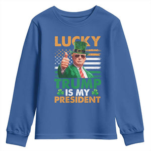 Funny Trump St Patrick's Day Youth Sweatshirt Lucky Trump Is My President American Ireland Flag TS11 Royal Blue Print Your Wear