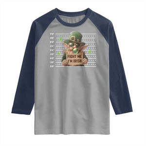 Funny Fight Me I'm Irish Raglan Shirt Leprechaun Mug Shot St Patrick's Day TS11 Sport Gray Navy Print Your Wear