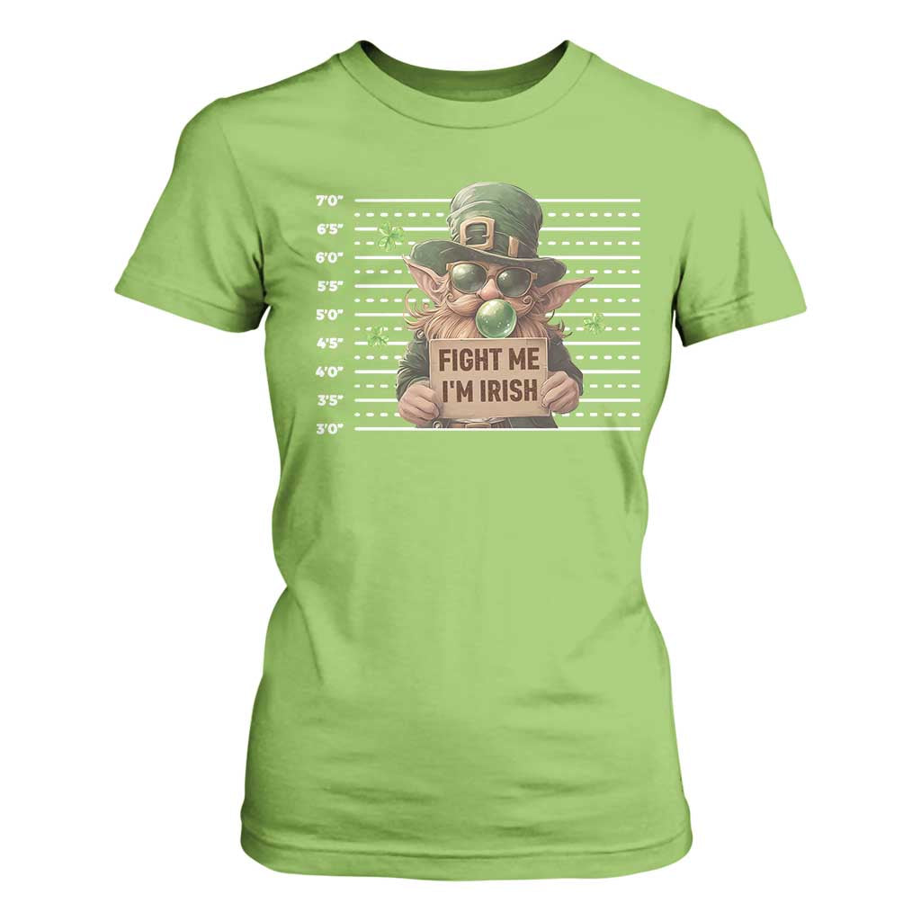 Funny Fight Me I'm Irish T Shirt For Women Leprechaun Mug Shot St Patrick's Day TS11 Lime Print Your Wear