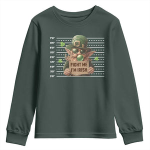 Funny Fight Me I'm Irish Youth Sweatshirt Leprechaun Mug Shot St Patrick's Day TS11 Dark Forest Green Print Your Wear