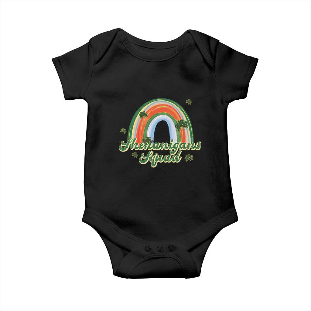 Funny St Patrick's Day Shenanigans Squad Baby Onesie Rainbow Shamrock TS11 Black Print Your Wear