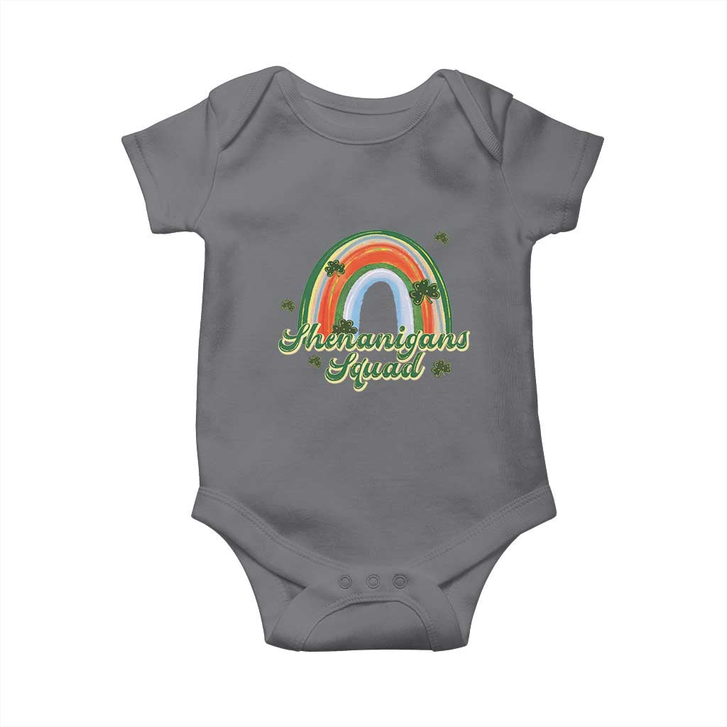 Funny St Patrick's Day Shenanigans Squad Baby Onesie Rainbow Shamrock TS11 Charcoal Print Your Wear