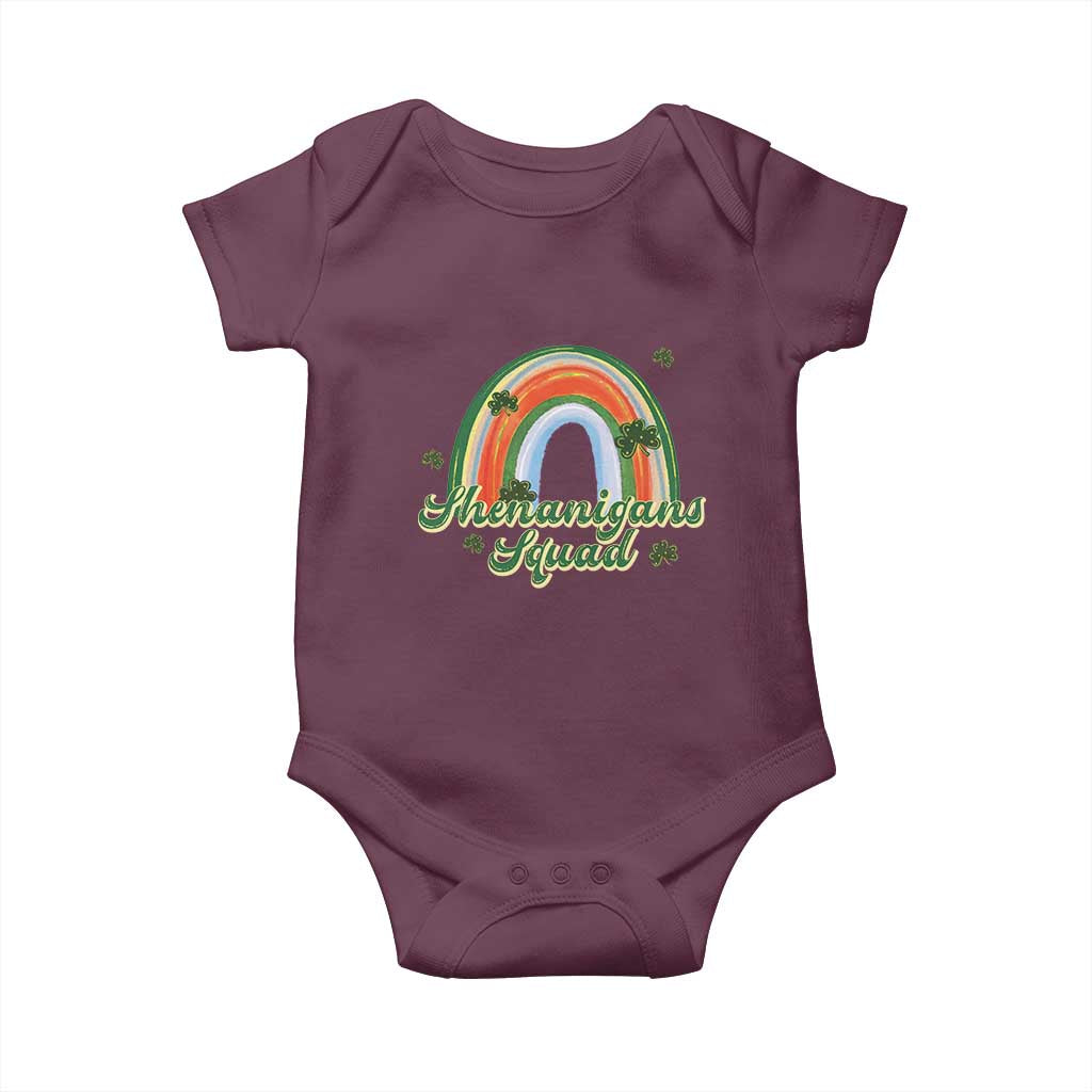 Funny St Patrick's Day Shenanigans Squad Baby Onesie Rainbow Shamrock TS11 Maroon Print Your Wear