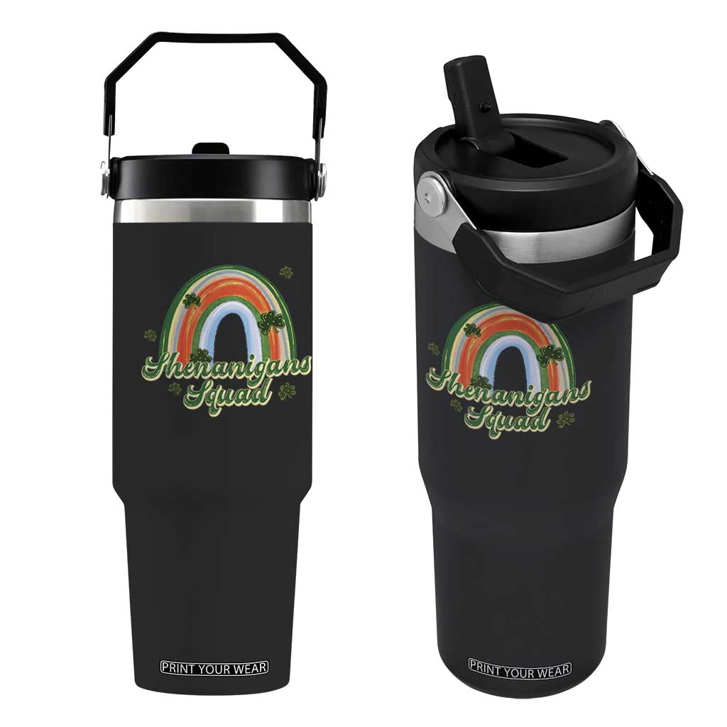 Funny St Patrick's Day Shenanigans Squad Flip Straw Tumbler Rainbow Shamrock TS11 One Size: 30 oz Black Print Your Wear