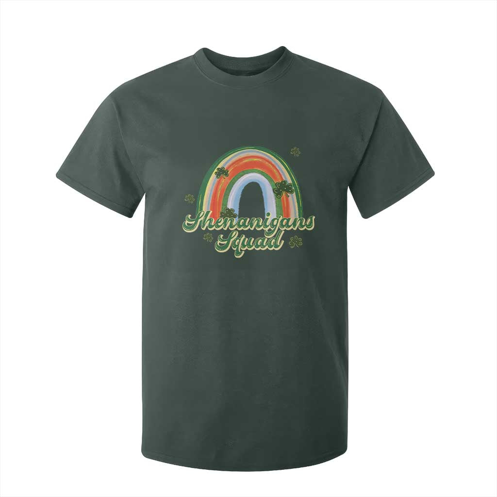 Funny St Patrick's Day Shenanigans Squad T Shirt For Kid Rainbow Shamrock TS11 Dark Forest Green Print Your Wear