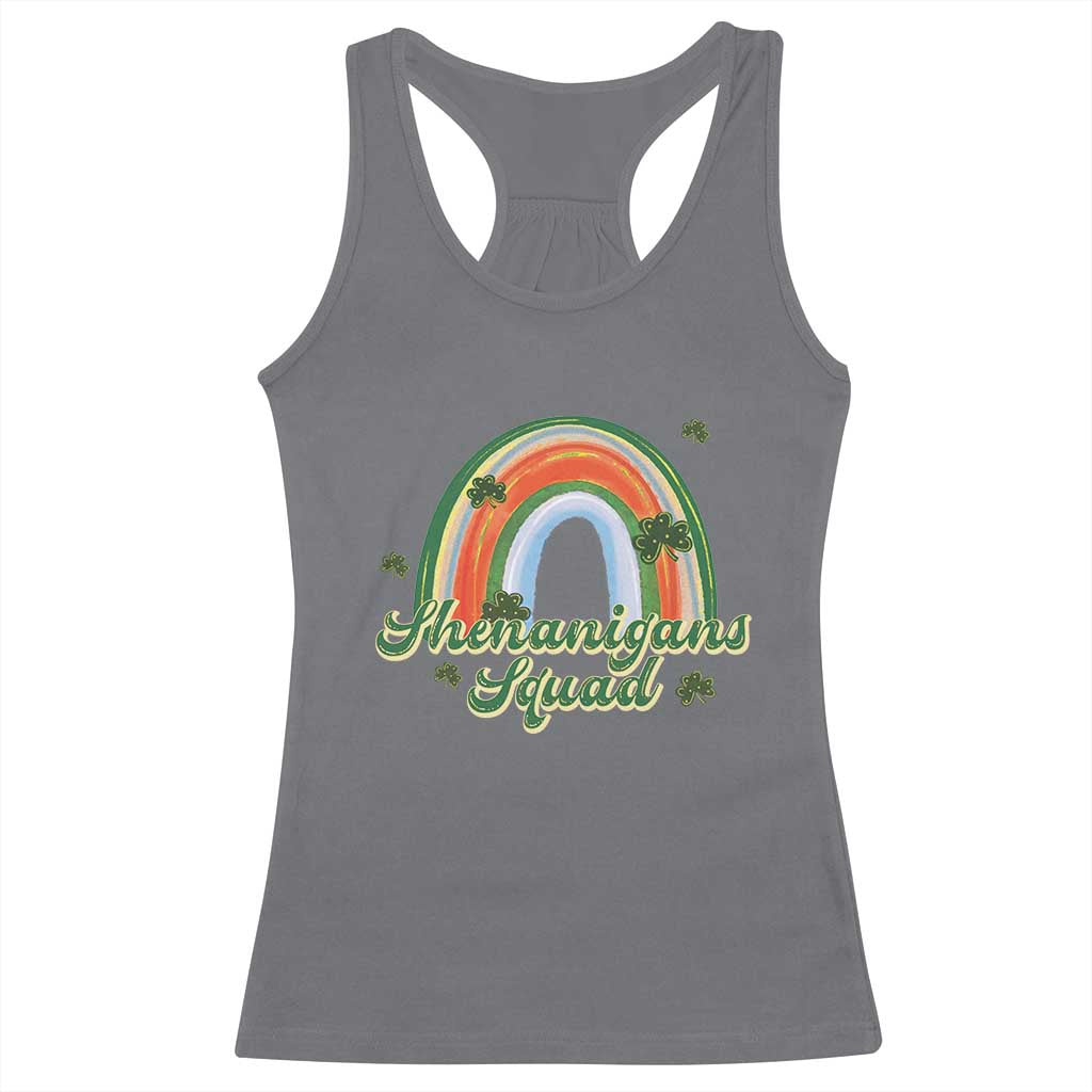 Funny St Patrick's Day Shenanigans Squad Racerback Tank Top Rainbow Shamrock TS11 Charcoal Print Your Wear