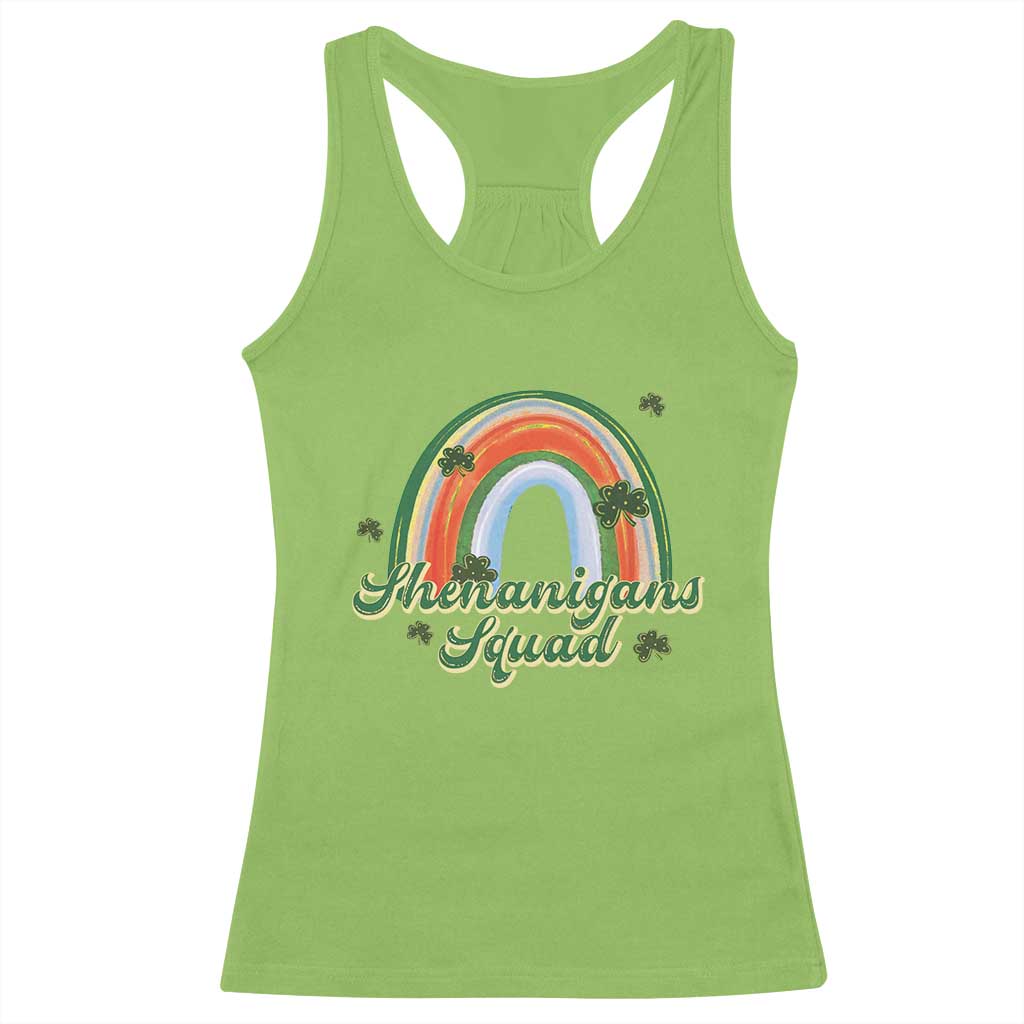 Funny St Patrick's Day Shenanigans Squad Racerback Tank Top Rainbow Shamrock TS11 Lime Print Your Wear