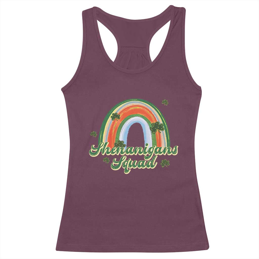 Funny St Patrick's Day Shenanigans Squad Racerback Tank Top Rainbow Shamrock TS11 Maroon Print Your Wear