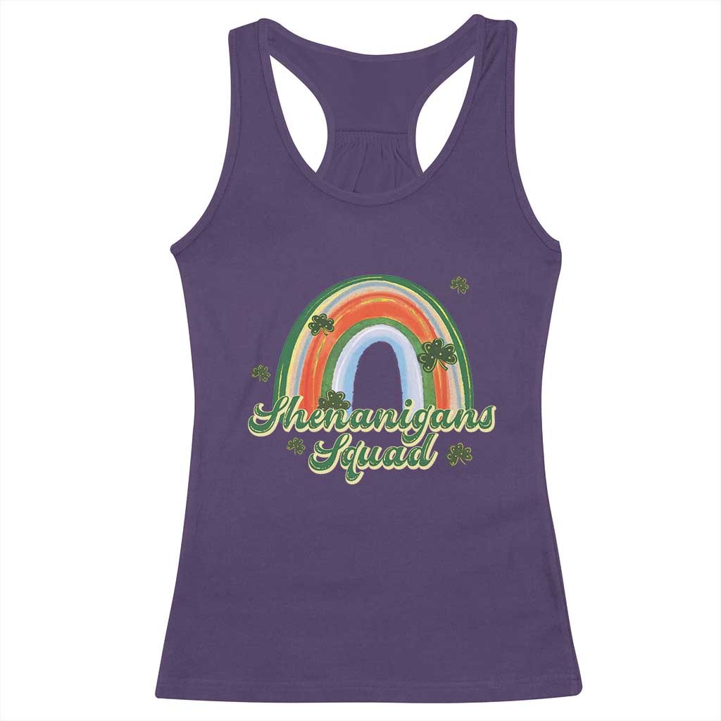 Funny St Patrick's Day Shenanigans Squad Racerback Tank Top Rainbow Shamrock TS11 Purple Print Your Wear
