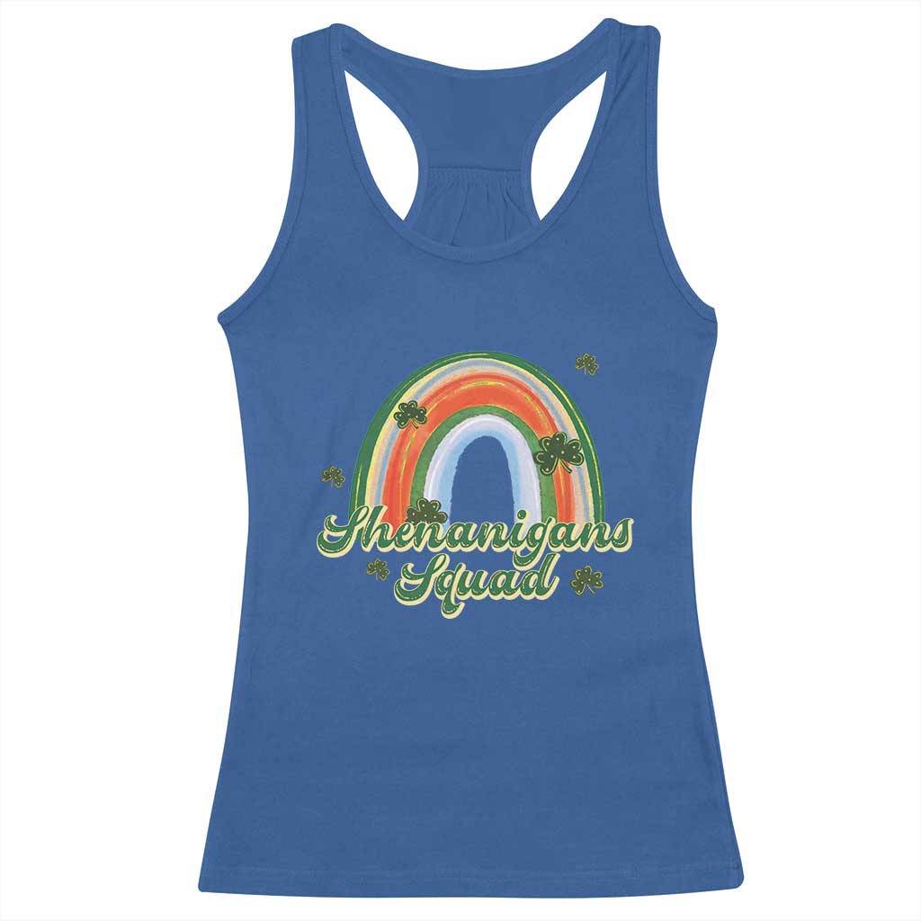 Funny St Patrick's Day Shenanigans Squad Racerback Tank Top Rainbow Shamrock TS11 Royal Blue Print Your Wear