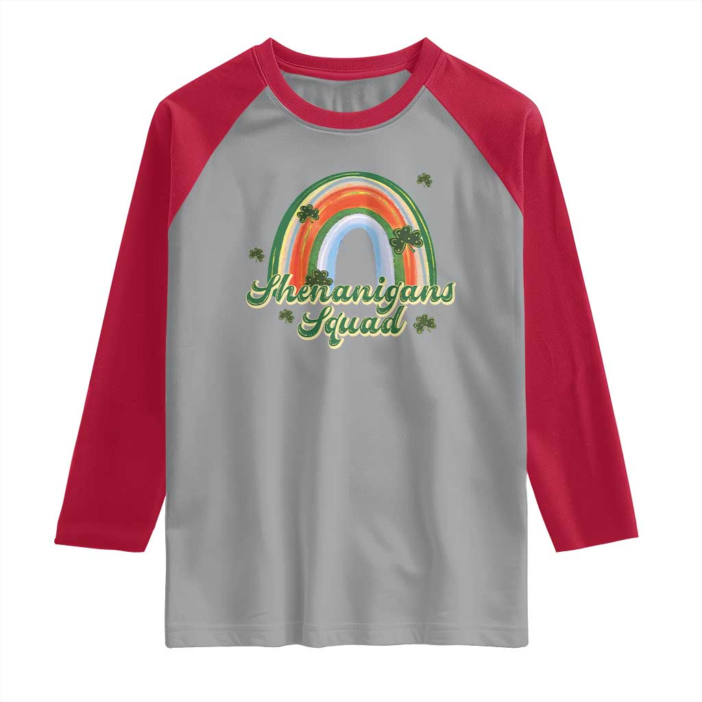 Funny St Patrick's Day Shenanigans Squad Raglan Shirt Rainbow Shamrock TS11 Sport Gray Red Print Your Wear