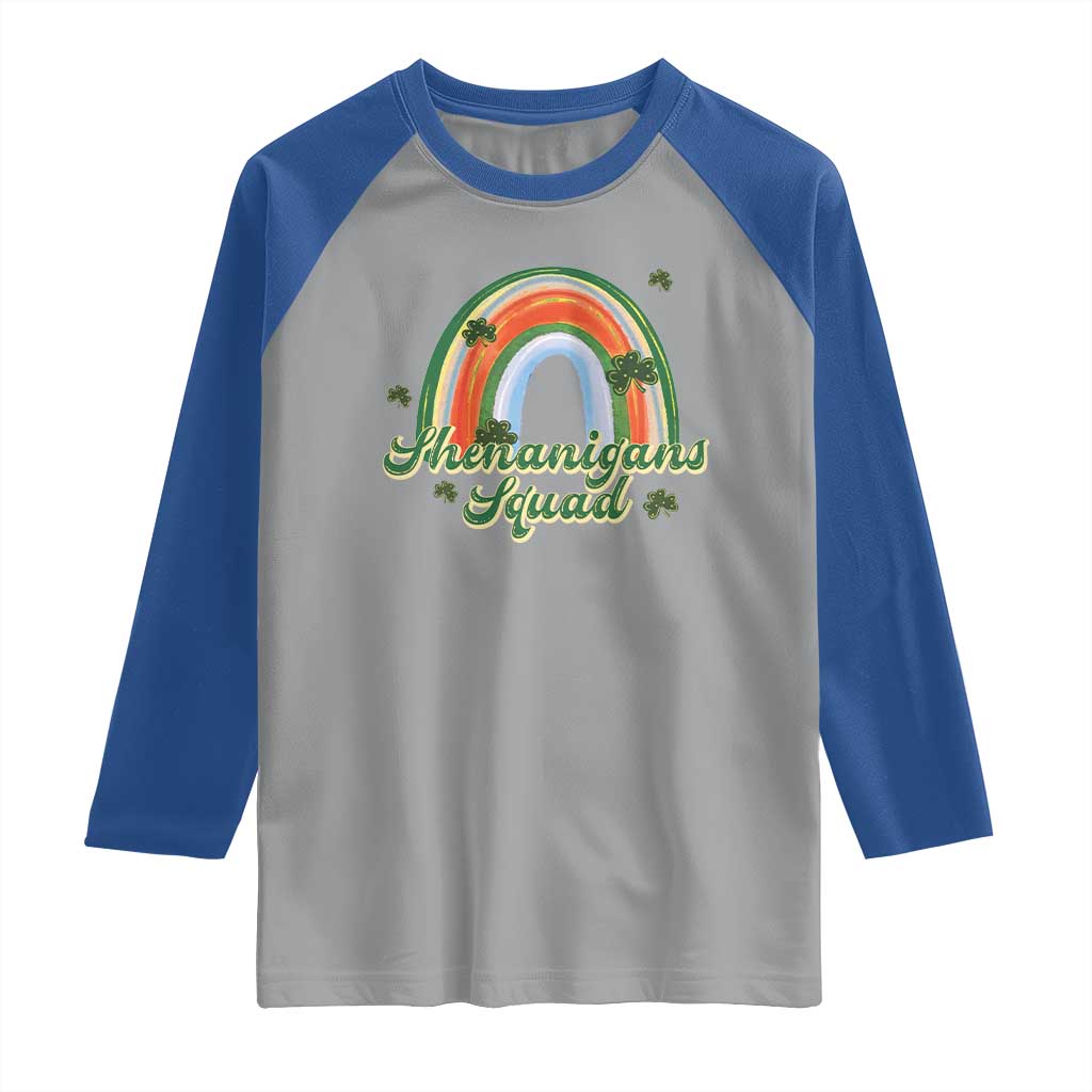 Funny St Patrick's Day Shenanigans Squad Raglan Shirt Rainbow Shamrock TS11 Sport Gray Royal Print Your Wear