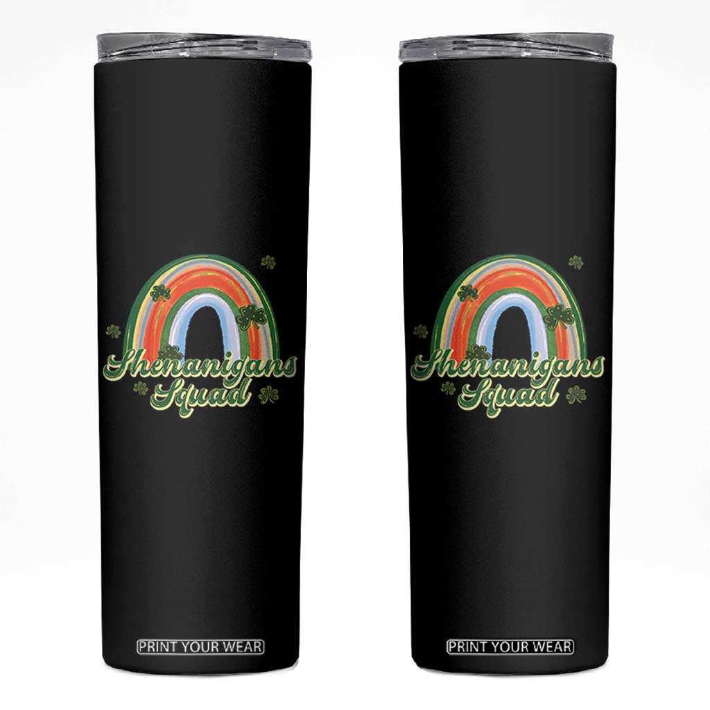 Funny St Patrick's Day Shenanigans Squad Skinny Tumbler Rainbow Shamrock TS11 Black Print Your Wear