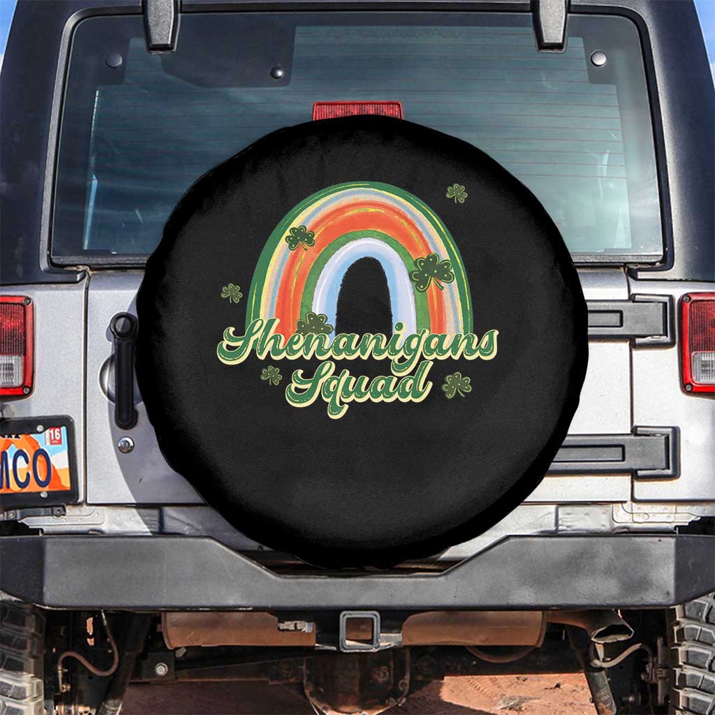 Funny St Patrick's Day Shenanigans Squad Spare Tire Cover Rainbow Shamrock TS11 No hole Black Print Your Wear