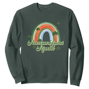 Funny St Patrick's Day Shenanigans Squad Sweatshirt Rainbow Shamrock TS11 Dark Forest Green Print Your Wear
