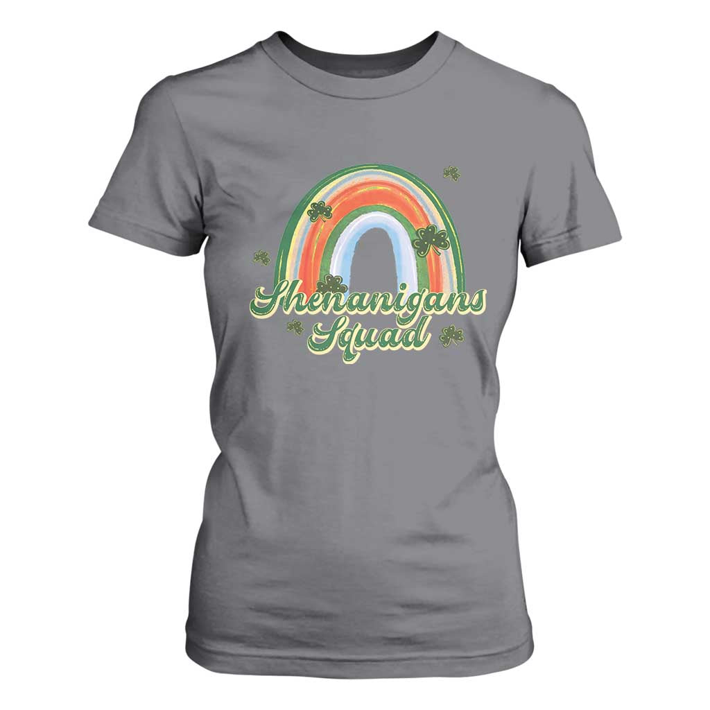 Funny St Patrick's Day Shenanigans Squad T Shirt For Women Rainbow Shamrock TS11 Charcoal Print Your Wear