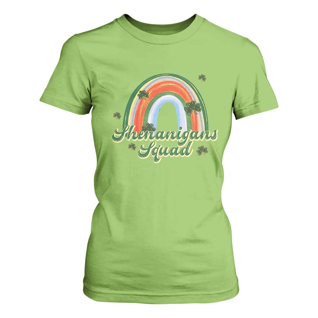 Funny St Patrick's Day Shenanigans Squad T Shirt For Women Rainbow Shamrock TS11 Lime Print Your Wear