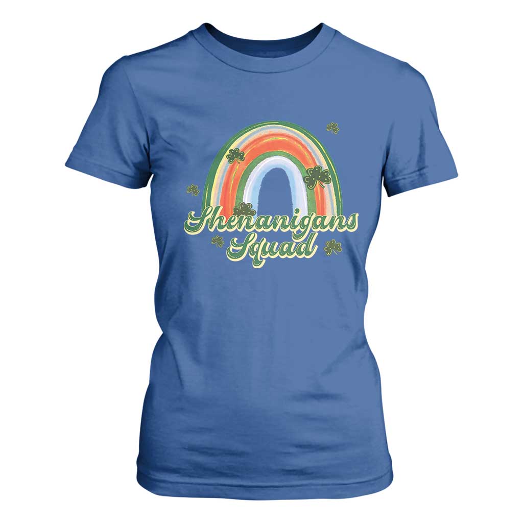 Funny St Patrick's Day Shenanigans Squad T Shirt For Women Rainbow Shamrock TS11 Royal Blue Print Your Wear