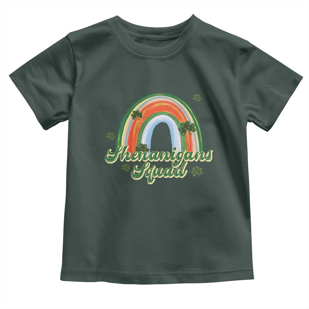 Funny St Patrick's Day Shenanigans Squad Toddler T Shirt Rainbow Shamrock TS11 Dark Forest Green Print Your Wear