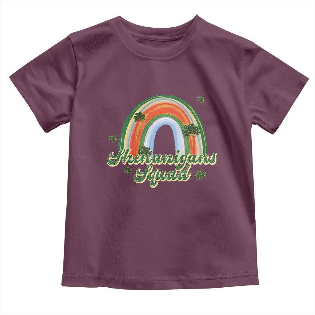 Funny St Patrick's Day Shenanigans Squad Toddler T Shirt Rainbow Shamrock TS11 Maroon Print Your Wear