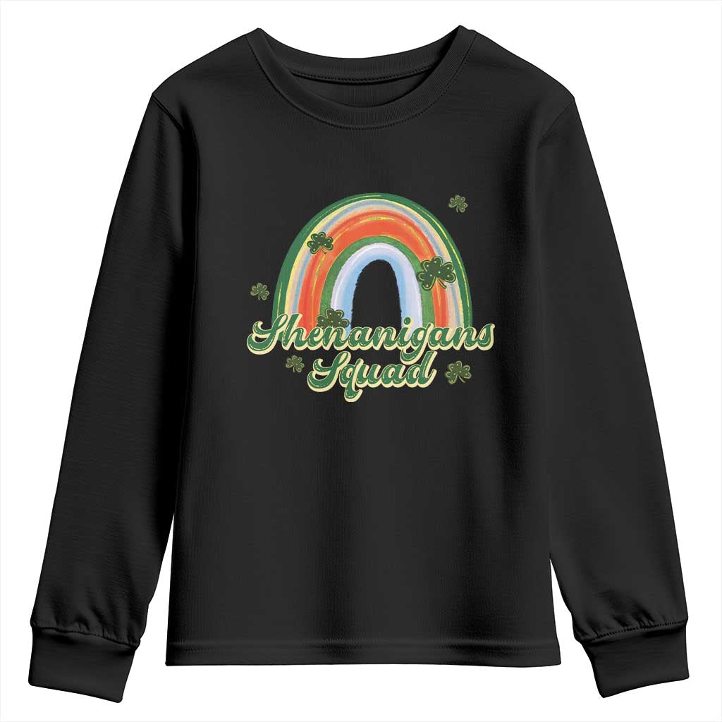 Funny St Patrick's Day Shenanigans Squad Youth Sweatshirt Rainbow Shamrock TS11 Black Print Your Wear