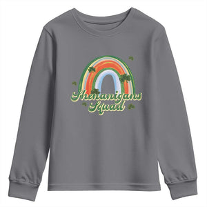 Funny St Patrick's Day Shenanigans Squad Youth Sweatshirt Rainbow Shamrock TS11 Charcoal Print Your Wear