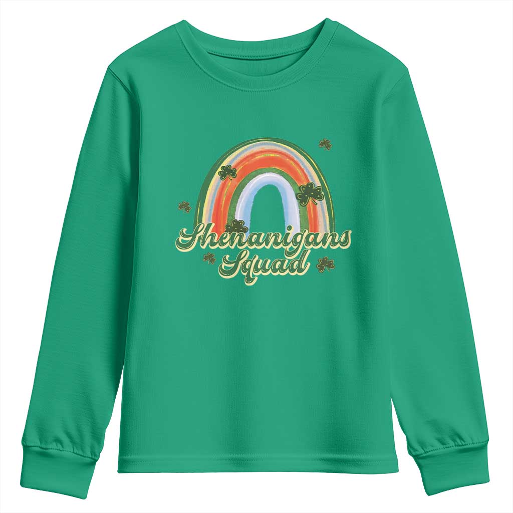 Funny St Patrick's Day Shenanigans Squad Youth Sweatshirt Rainbow Shamrock TS11 Irish Green Print Your Wear