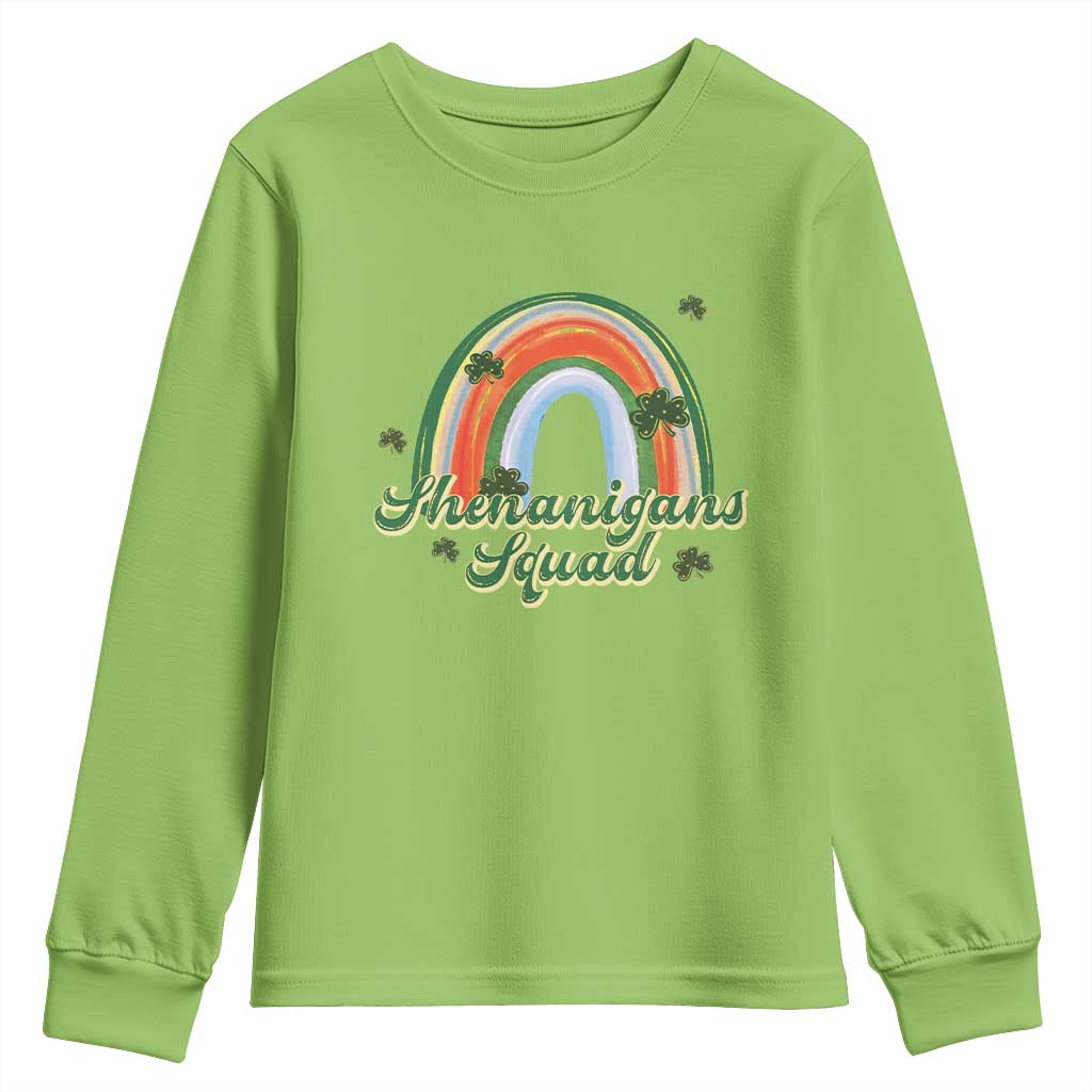 Funny St Patrick's Day Shenanigans Squad Youth Sweatshirt Rainbow Shamrock TS11 Lime Print Your Wear