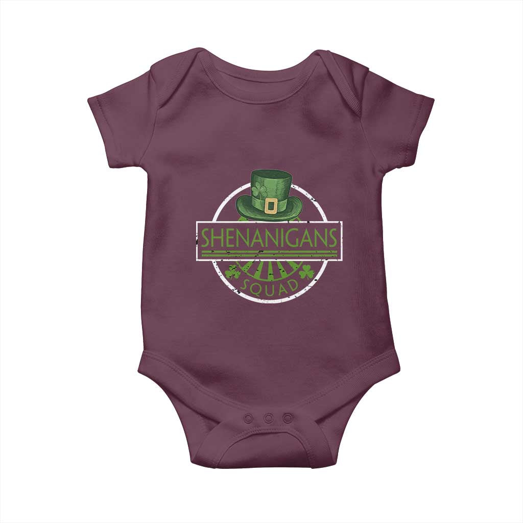 Funny St Patrick's Day Shenanigans Squad Baby Onesie Shamrock TS11 Maroon Print Your Wear