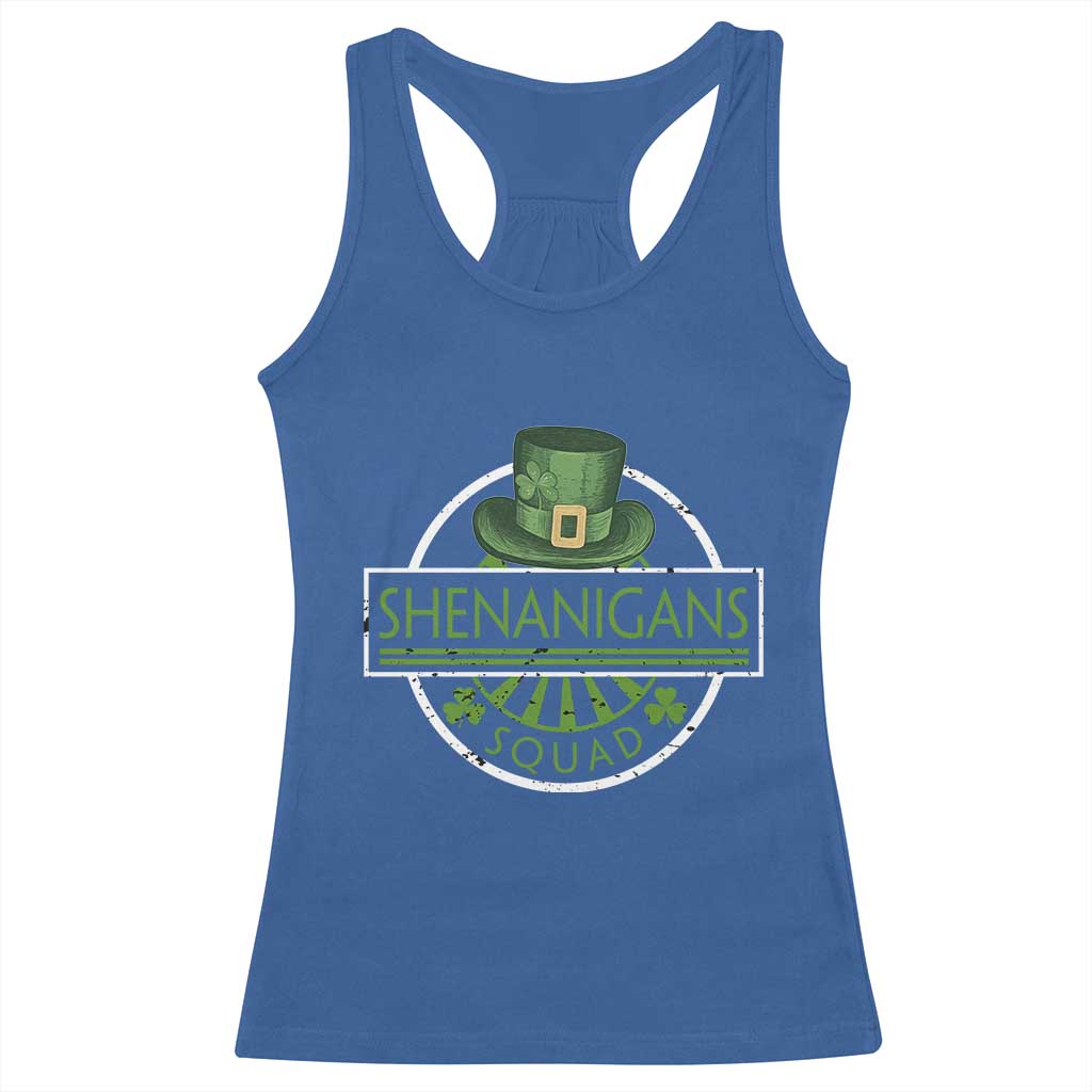 Funny St Patrick's Day Shenanigans Squad Racerback Tank Top Shamrock TS11 Royal Blue Print Your Wear