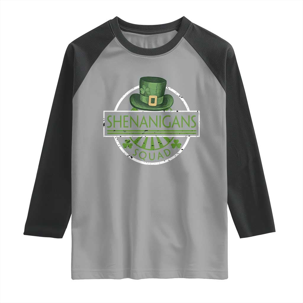 Funny St Patrick's Day Shenanigans Squad Raglan Shirt Shamrock TS11 Sport Gray Black Print Your Wear