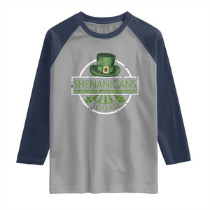 Funny St Patrick's Day Shenanigans Squad Raglan Shirt Shamrock TS11 Sport Gray Navy Print Your Wear