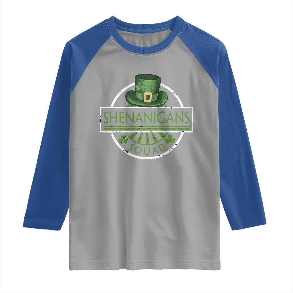 Funny St Patrick's Day Shenanigans Squad Raglan Shirt Shamrock TS11 Sport Gray Royal Print Your Wear