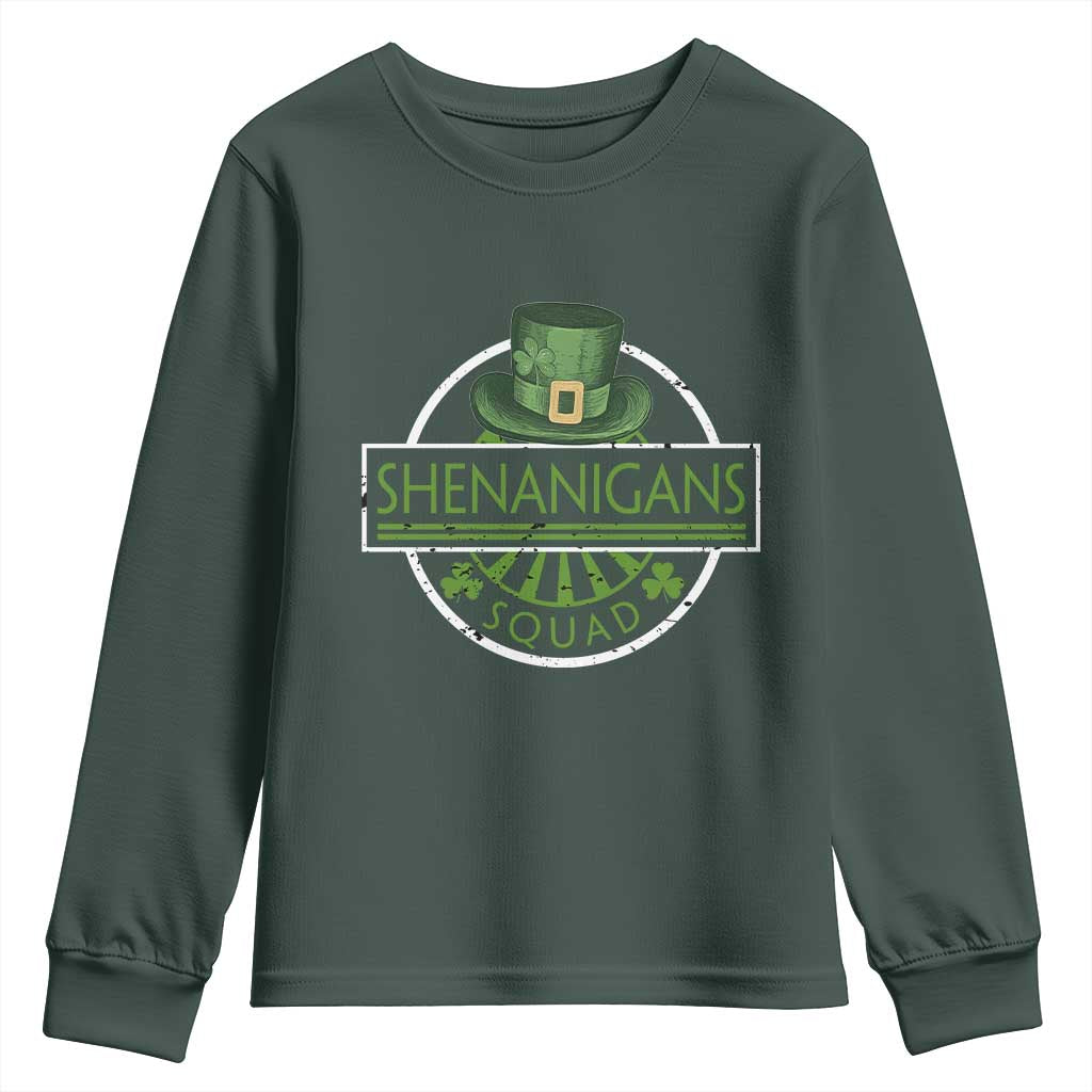 Funny St Patrick's Day Shenanigans Squad Youth Sweatshirt Shamrock TS11 Dark Forest Green Print Your Wear