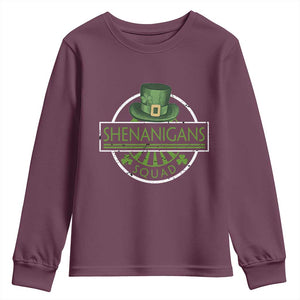 Funny St Patrick's Day Shenanigans Squad Youth Sweatshirt Shamrock TS11 Maroon Print Your Wear