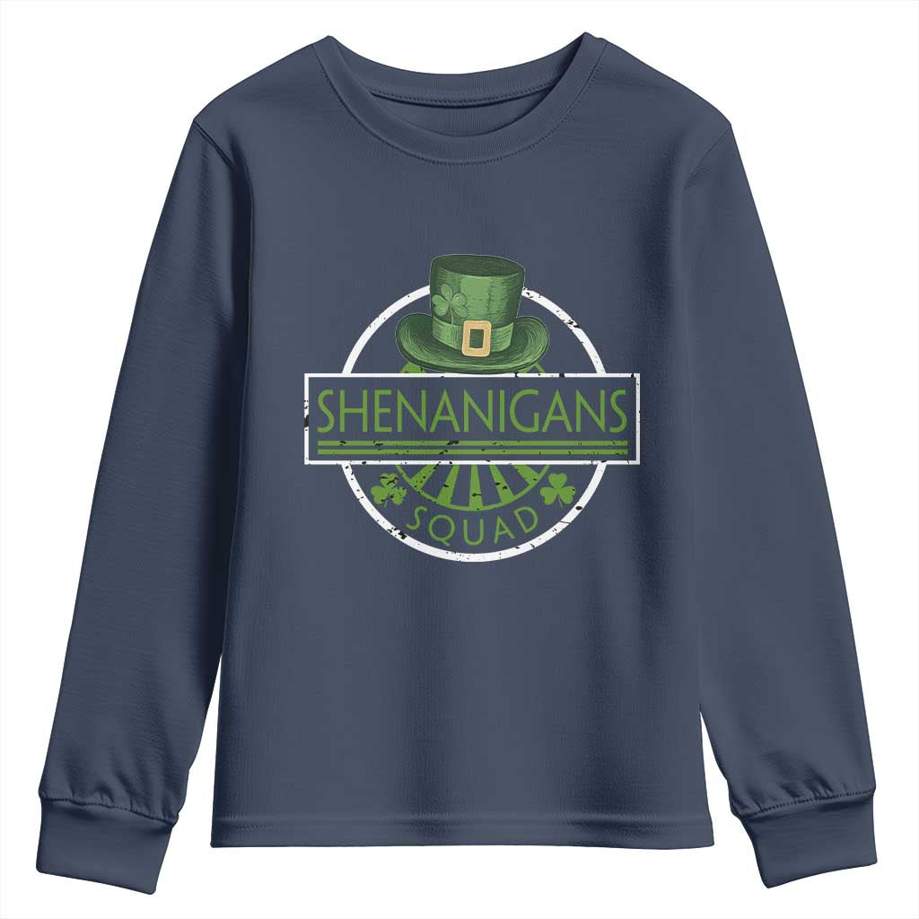 Funny St Patrick's Day Shenanigans Squad Youth Sweatshirt Shamrock TS11 Navy Print Your Wear