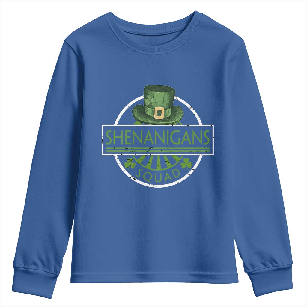 Funny St Patrick's Day Shenanigans Squad Youth Sweatshirt Shamrock TS11 Royal Blue Print Your Wear