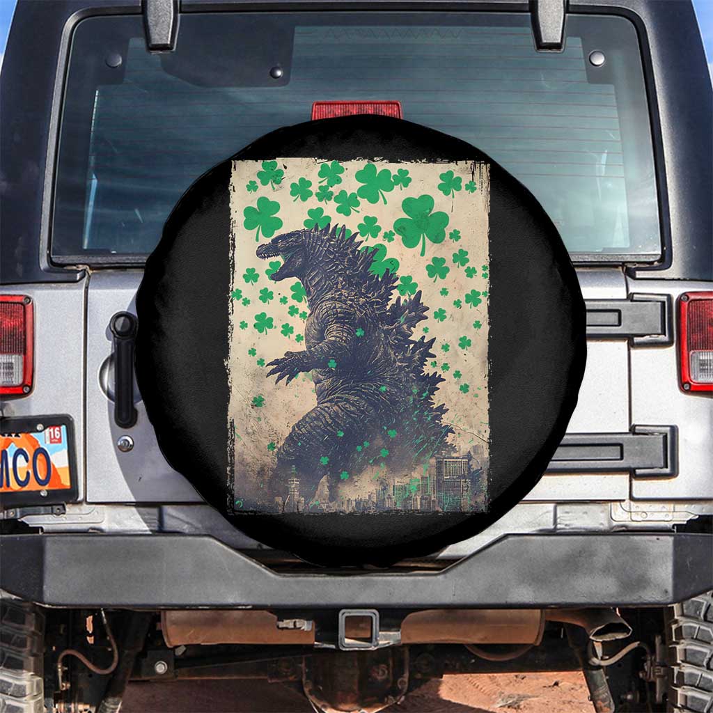 Funny St Patrick's Day Japanese Giant Monster Spare Tire Cover Vintage Shamrock TS11 No hole Black Print Your Wear