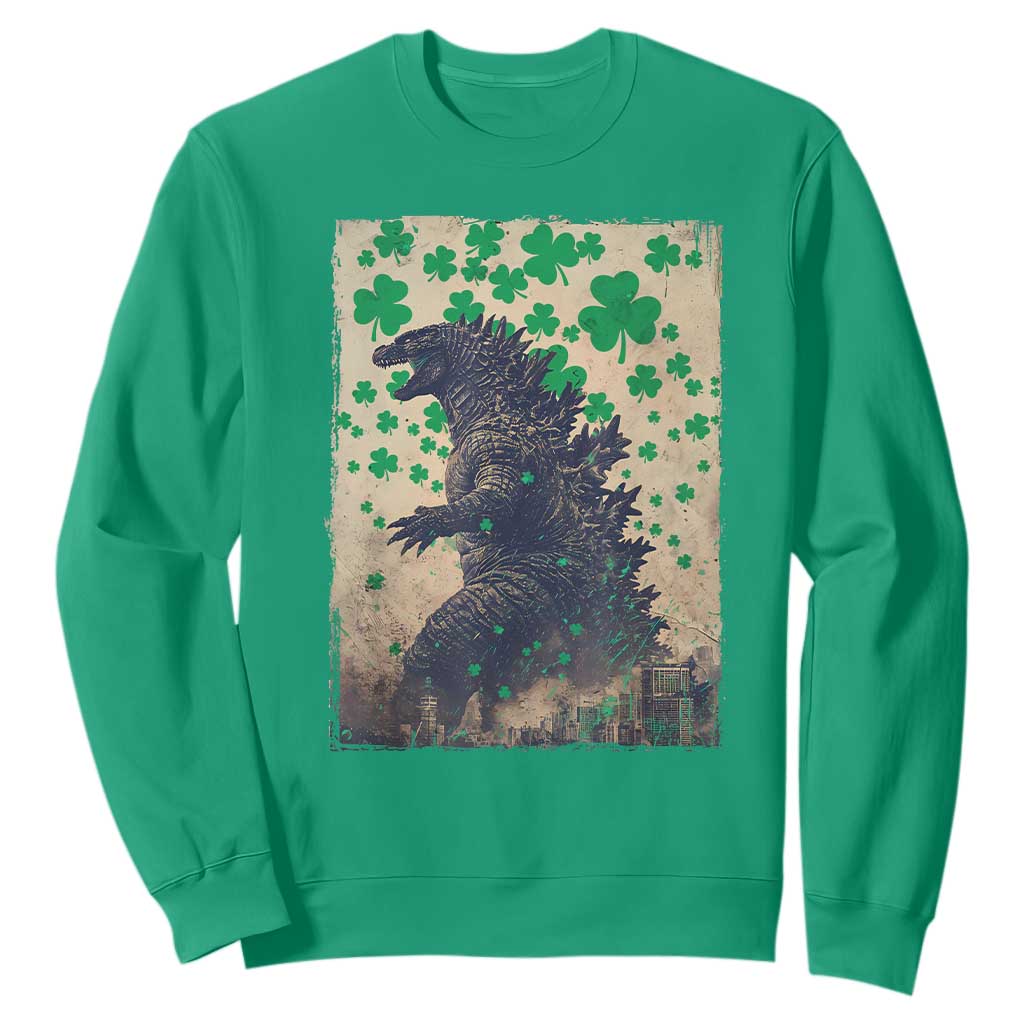 Funny St Patrick's Day Japanese Giant Monster Sweatshirt Vintage Shamrock TS11 Irish Green Print Your Wear
