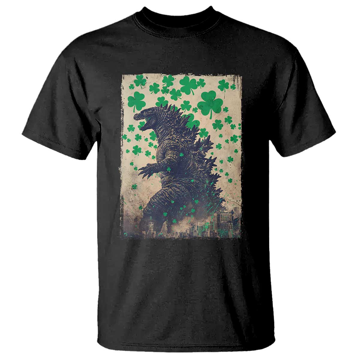 Funny St Patrick's Day Japanese Giant Monster T Shirt Vintage Shamrock TS11 Black Print Your Wear